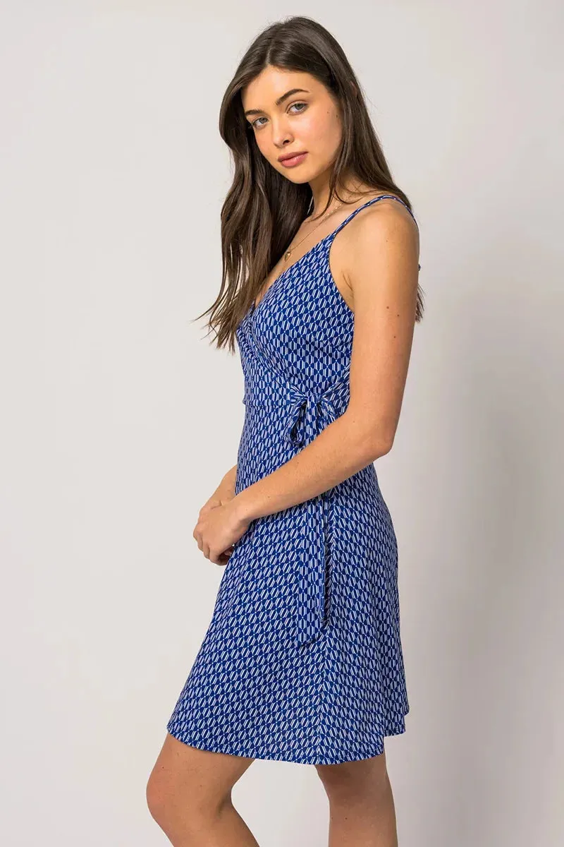 Sleeveless Wrap Side Tie Abstract Print Mini Dress