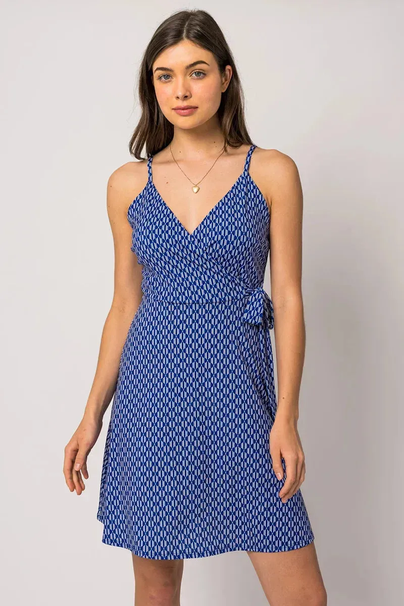 Sleeveless Wrap Side Tie Abstract Print Mini Dress