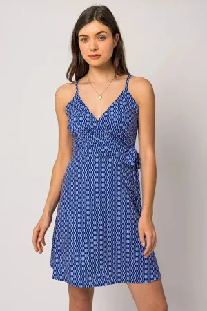 Sleeveless Wrap Side Tie Abstract Print Mini Dress