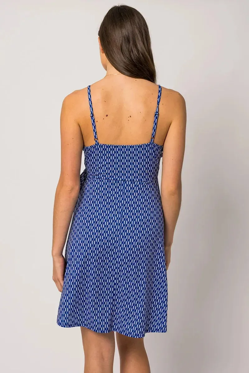 Sleeveless Wrap Side Tie Abstract Print Mini Dress