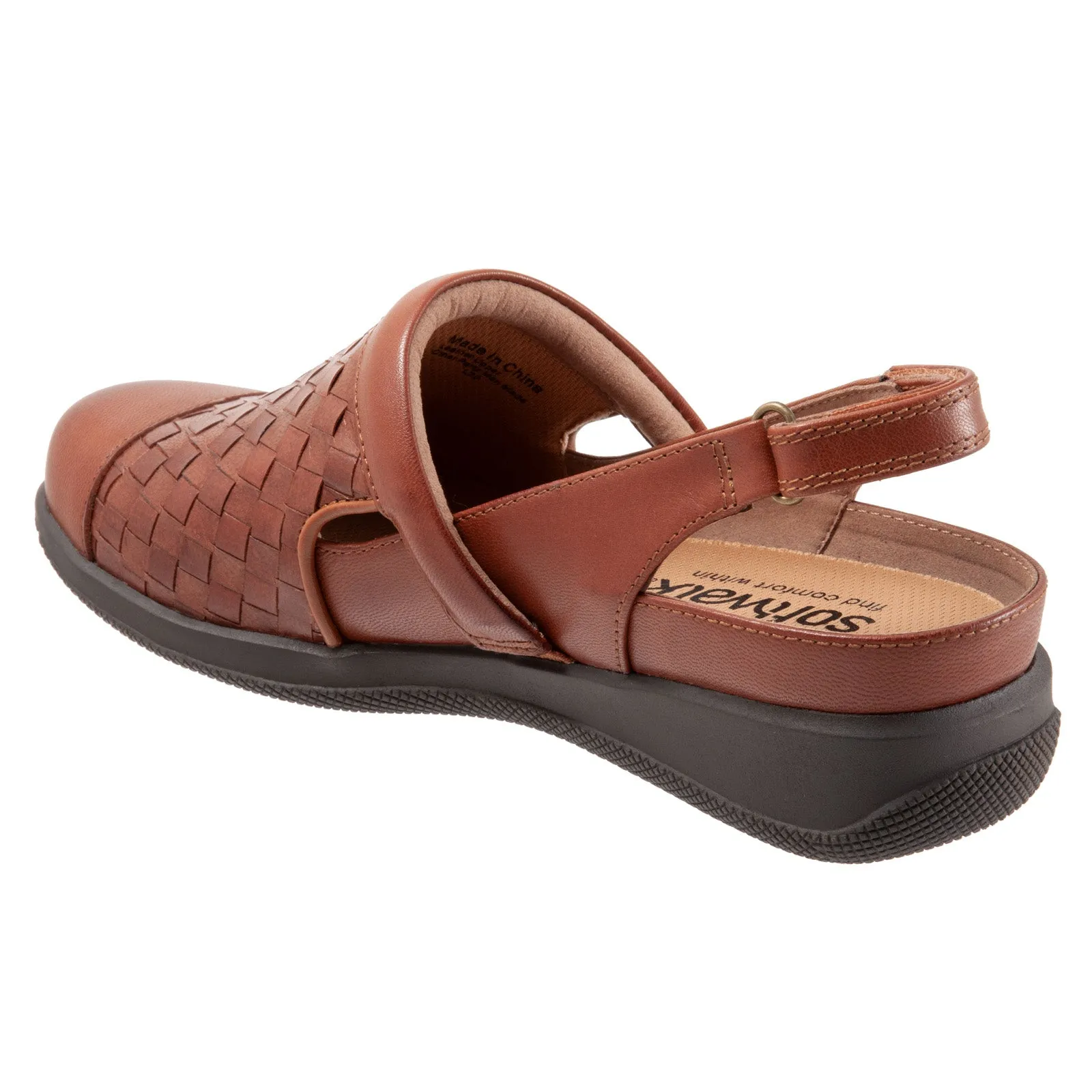 Softwalk Salina Woven S1365-245 Womens Brown Leather Strap Clog Flats Shoes