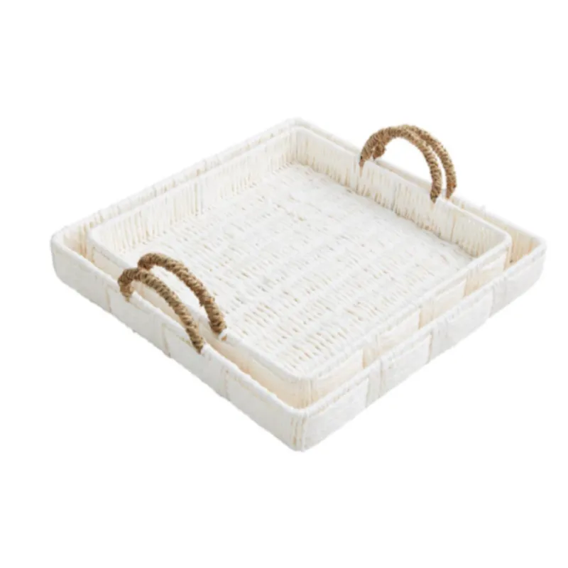 Square White Woven Seagrass Tray (2 sizes)