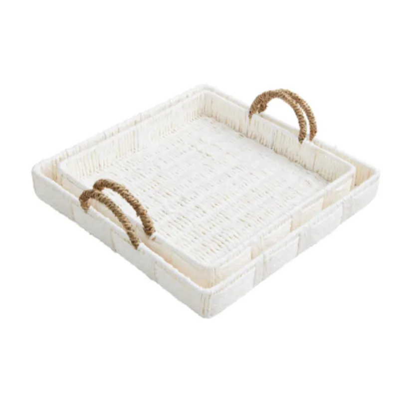 Square White Woven Seagrass Tray (2 sizes)