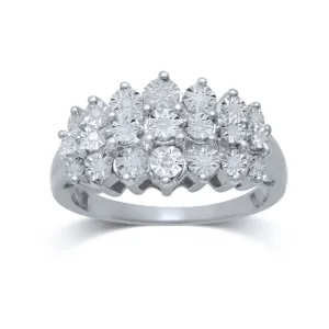 Sterling Silver 3 Row Diamond Dress Ring