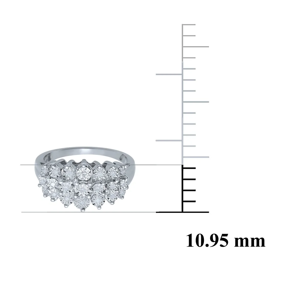 Sterling Silver 3 Row Diamond Dress Ring
