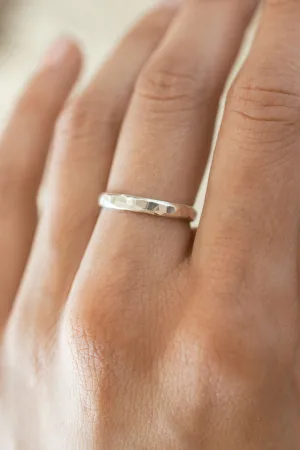 Thick Hammered Stacking Ring in Silver