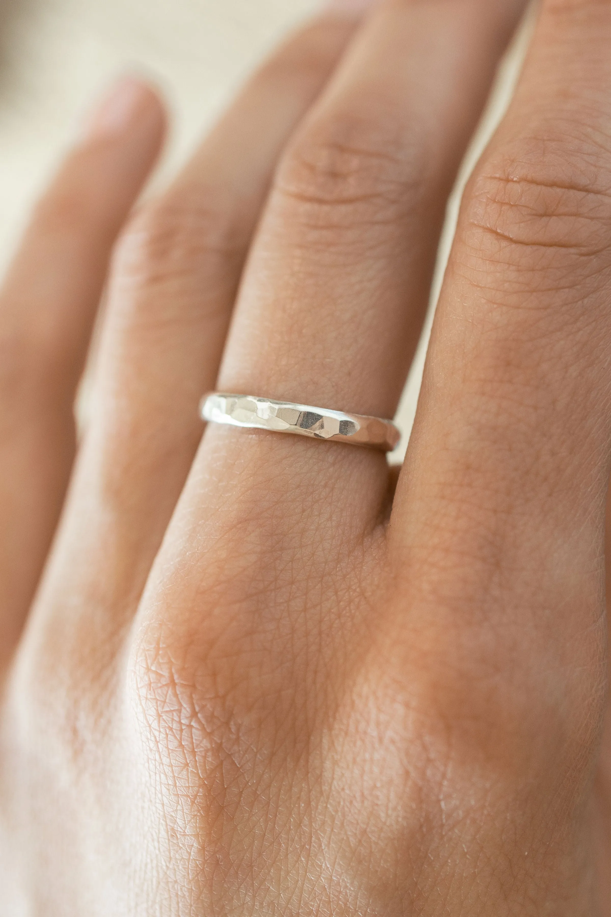 Thick Hammered Stacking Ring in Silver