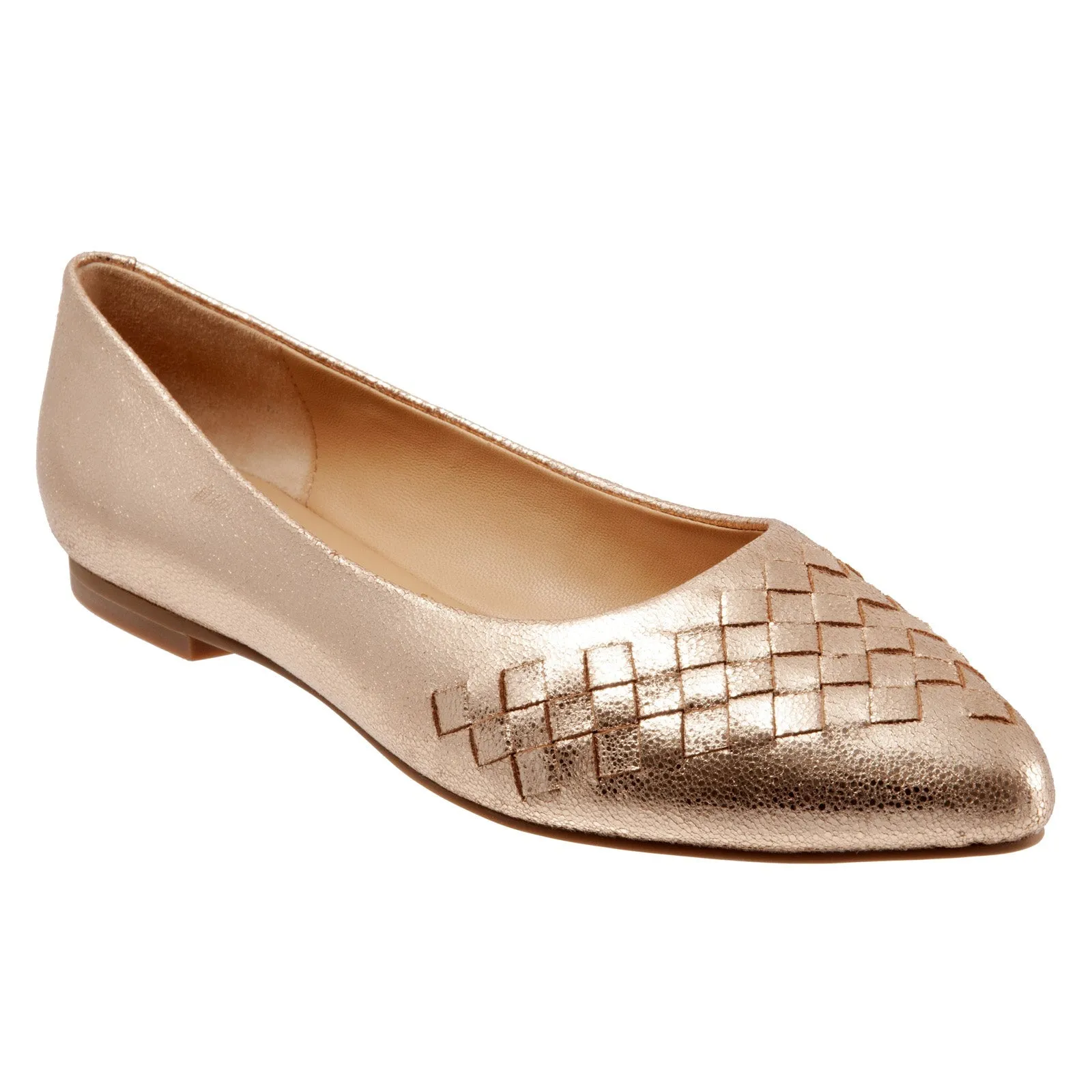 Trotters Estee Woven T1769-710 Womens Gold Leather Loafer Flats Shoes