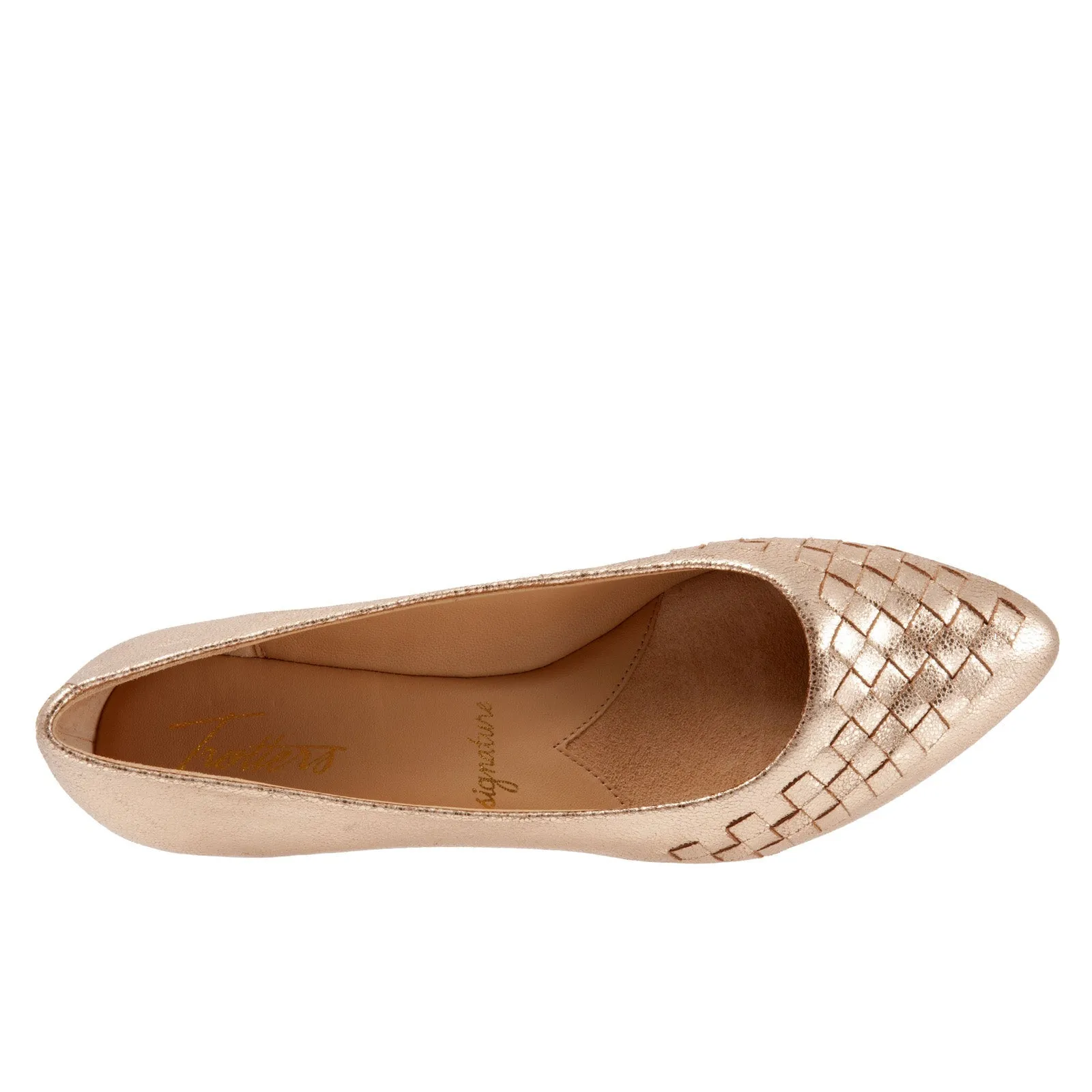 Trotters Estee Woven T1769-710 Womens Gold Leather Loafer Flats Shoes