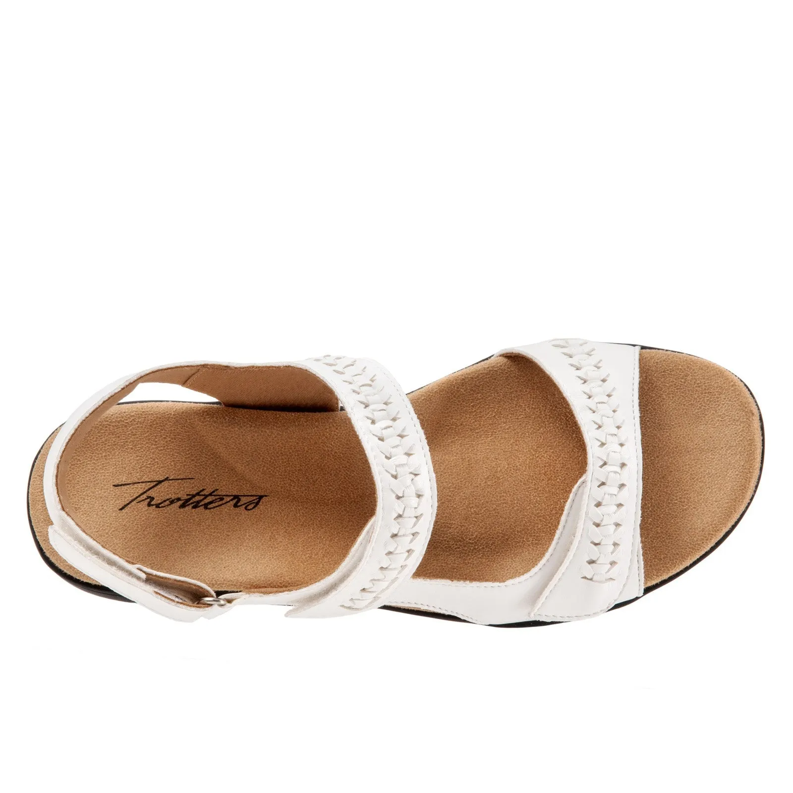 Trotters Romi Woven T2232-100 Womens White Wide Slingback Sandals Shoes