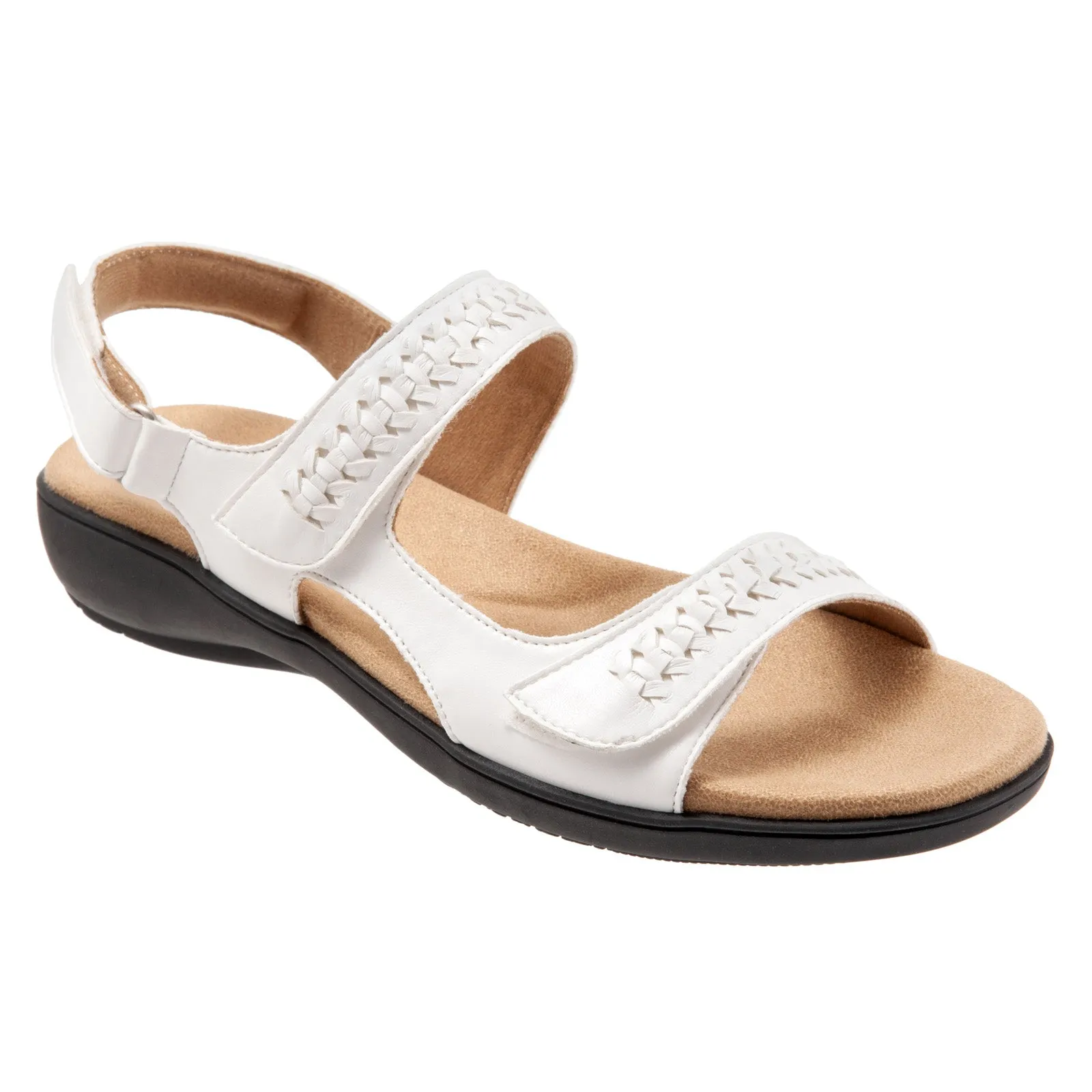 Trotters Romi Woven T2232-100 Womens White Wide Slingback Sandals Shoes