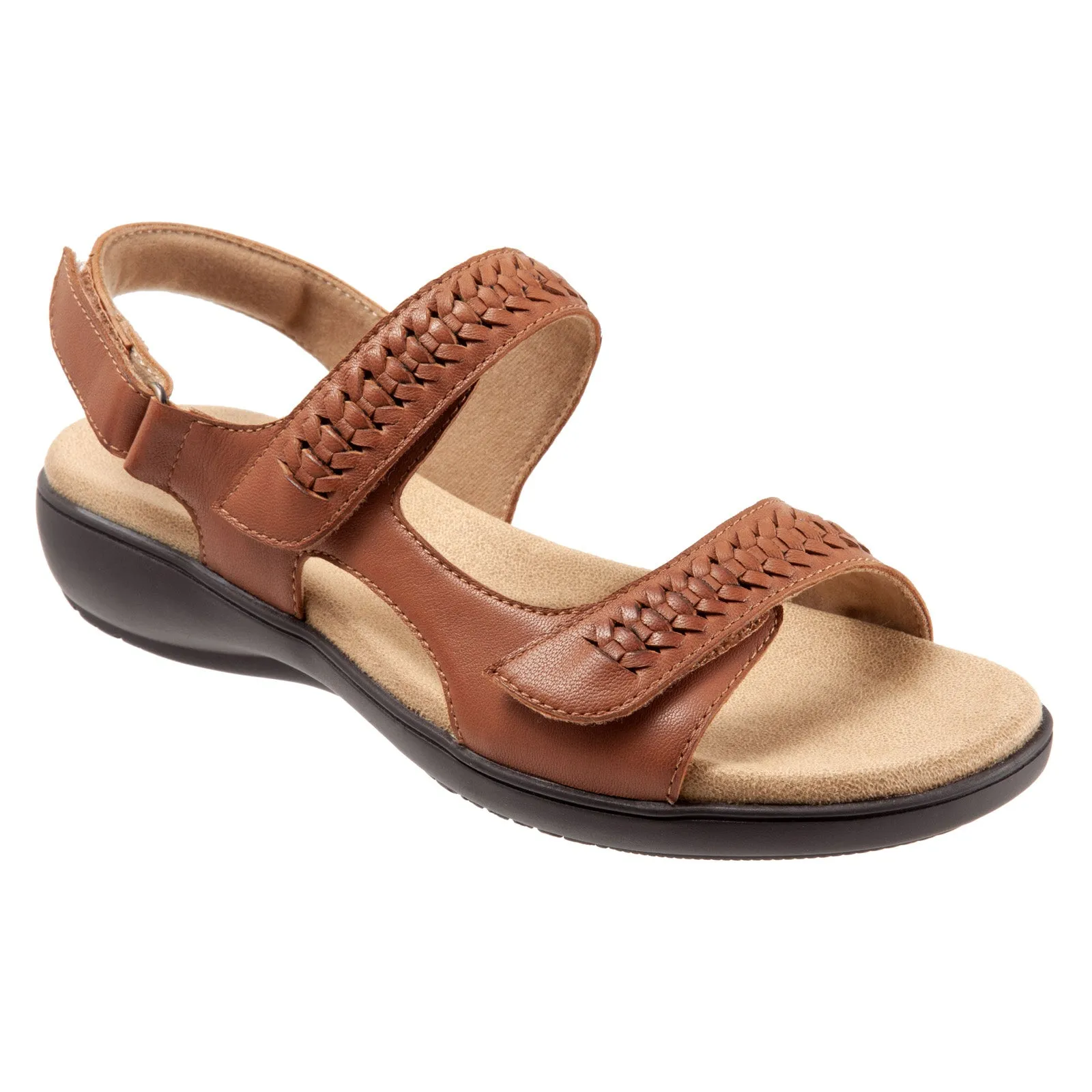 Trotters Romi Woven T2232-215 Womens Brown Extra Wide Strap Sandals Shoes