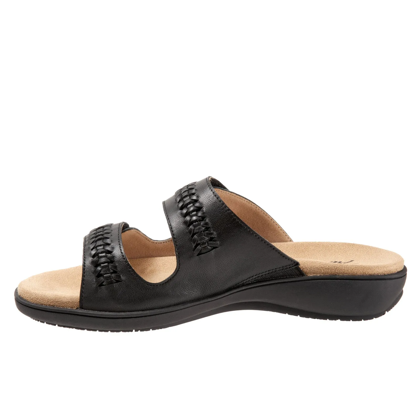 Trotters Ruthie Woven T2234-001 Womens Black Leather Slides Sandals Shoes