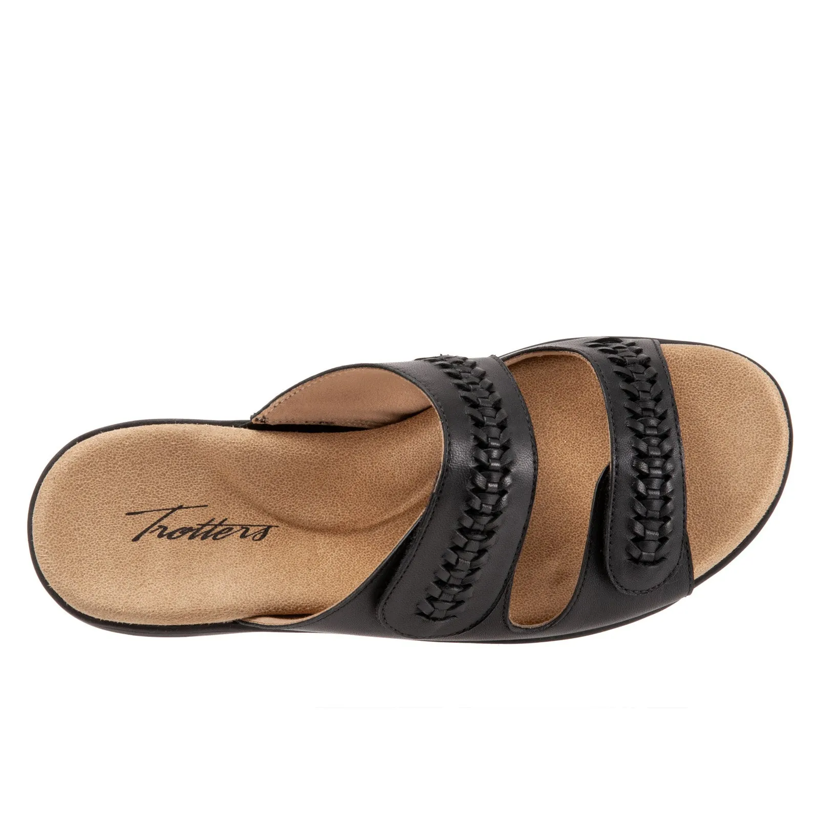 Trotters Ruthie Woven T2234-001 Womens Black Leather Slides Sandals Shoes