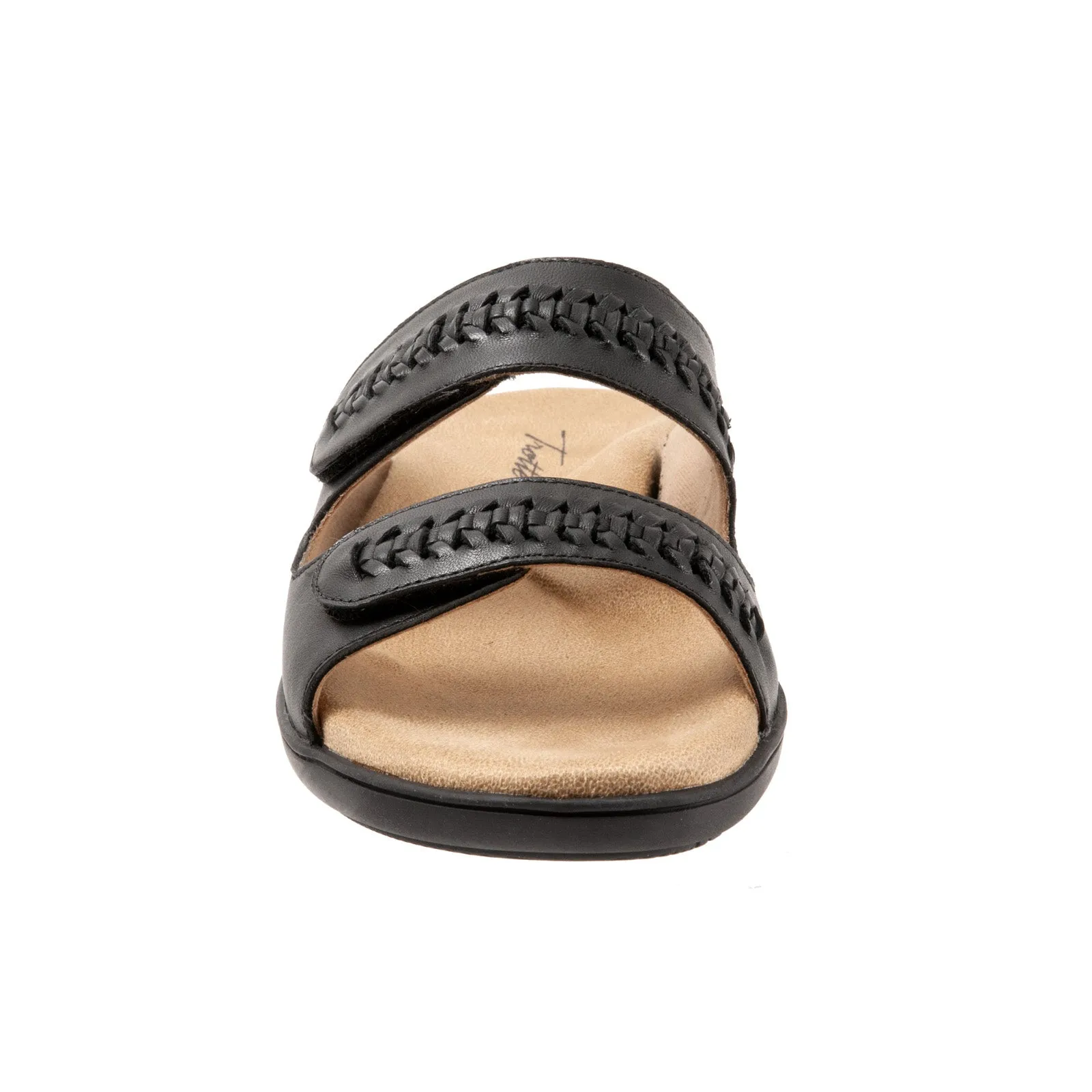 Trotters Ruthie Woven T2234-001 Womens Black Leather Slides Sandals Shoes