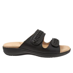 Trotters Ruthie Woven T2234-001 Womens Black Leather Slides Sandals Shoes