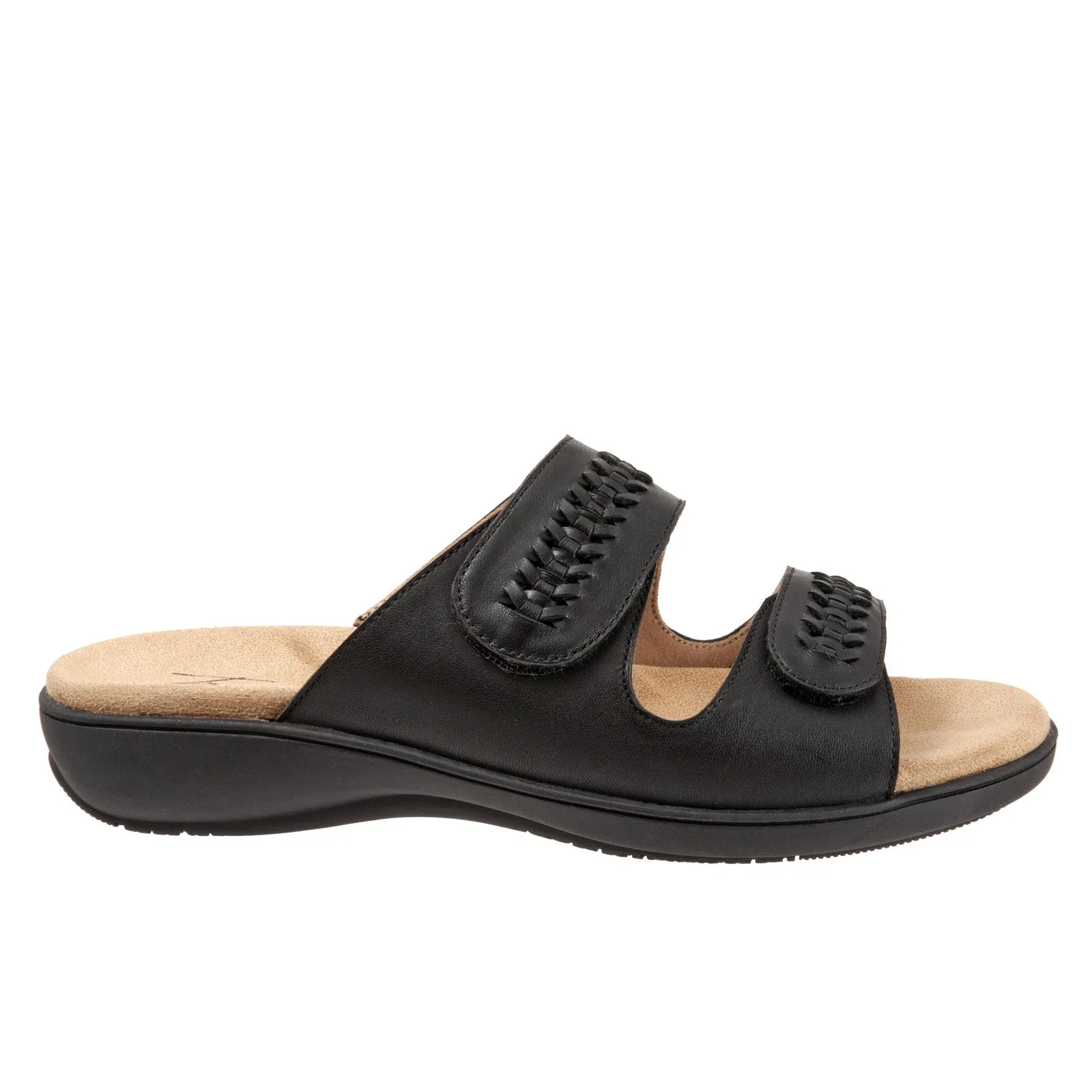 Trotters Ruthie Woven T2234-001 Womens Black Leather Slides Sandals Shoes