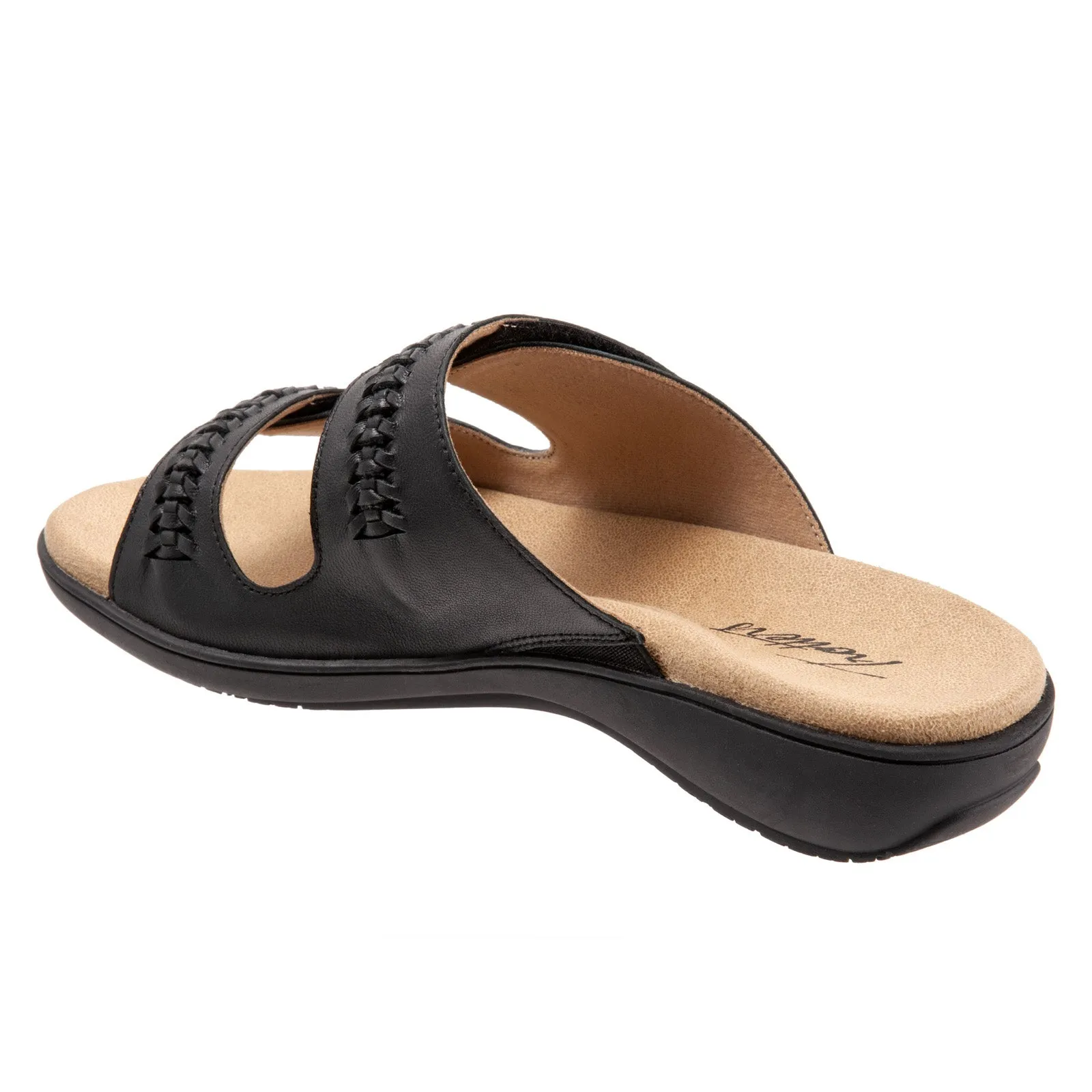 Trotters Ruthie Woven T2234-001 Womens Black Leather Slides Sandals Shoes