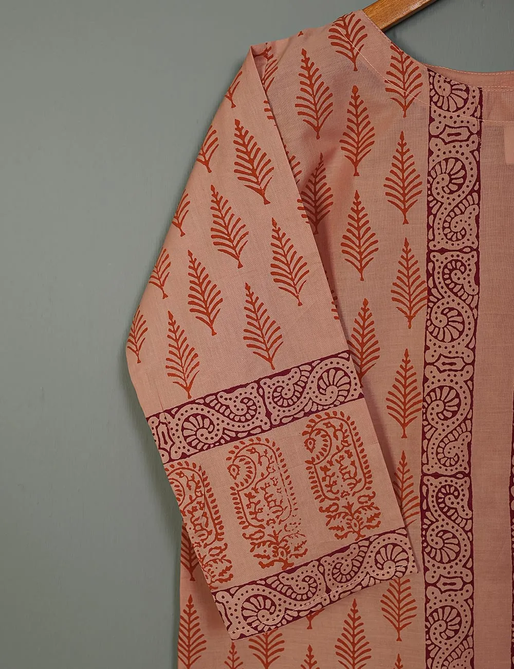 TS-140B-Peach - Cotton Block Printed Stitched