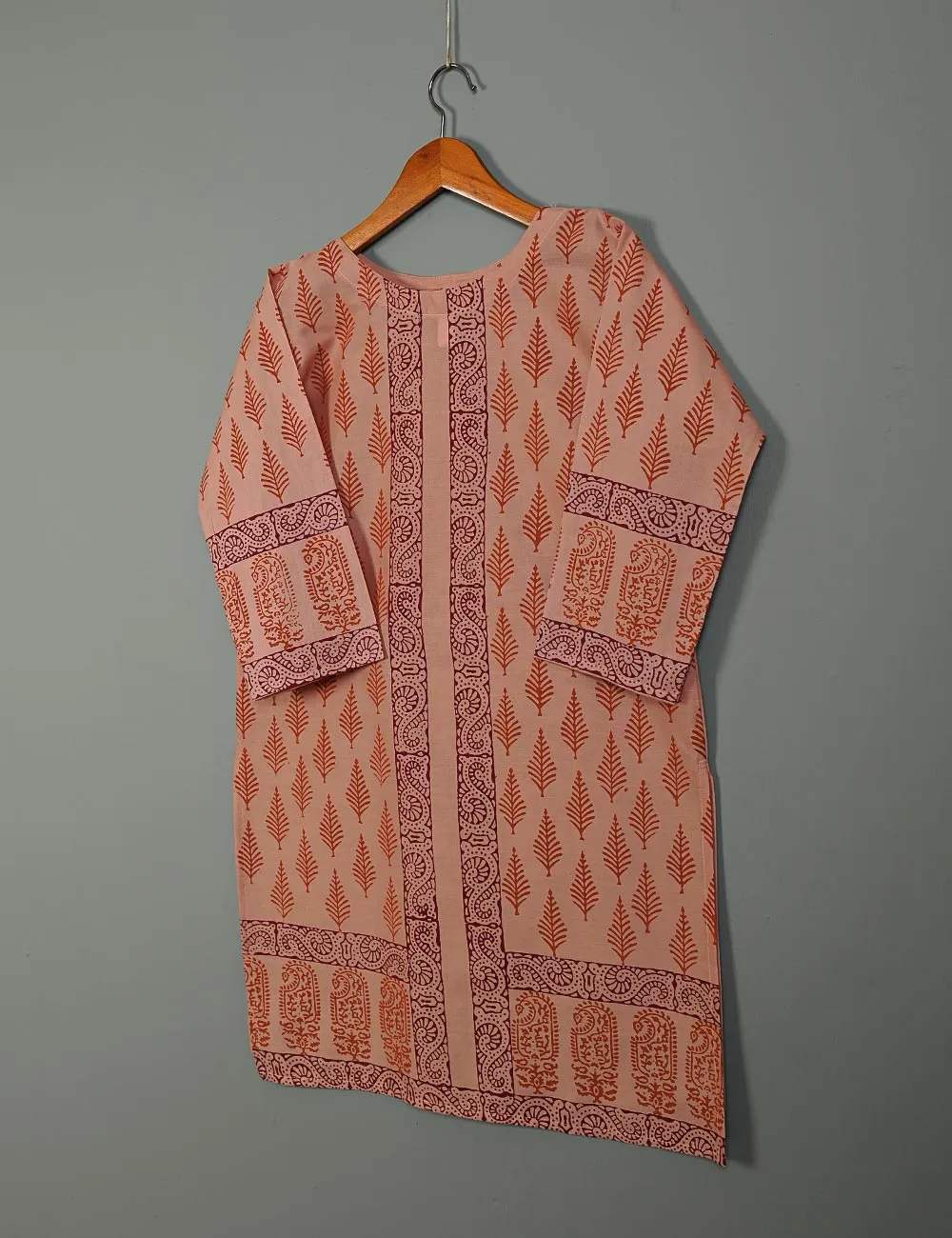 TS-140B-Peach - Cotton Block Printed Stitched