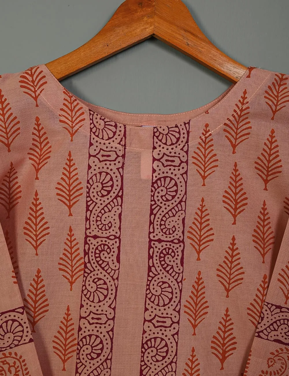 TS-140B-Peach - Cotton Block Printed Stitched