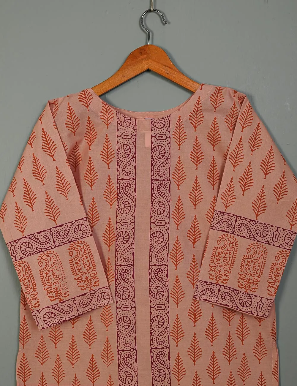 TS-140B-Peach - Cotton Block Printed Stitched
