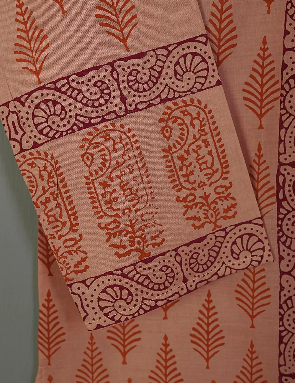 TS-140B-Peach - Cotton Block Printed Stitched