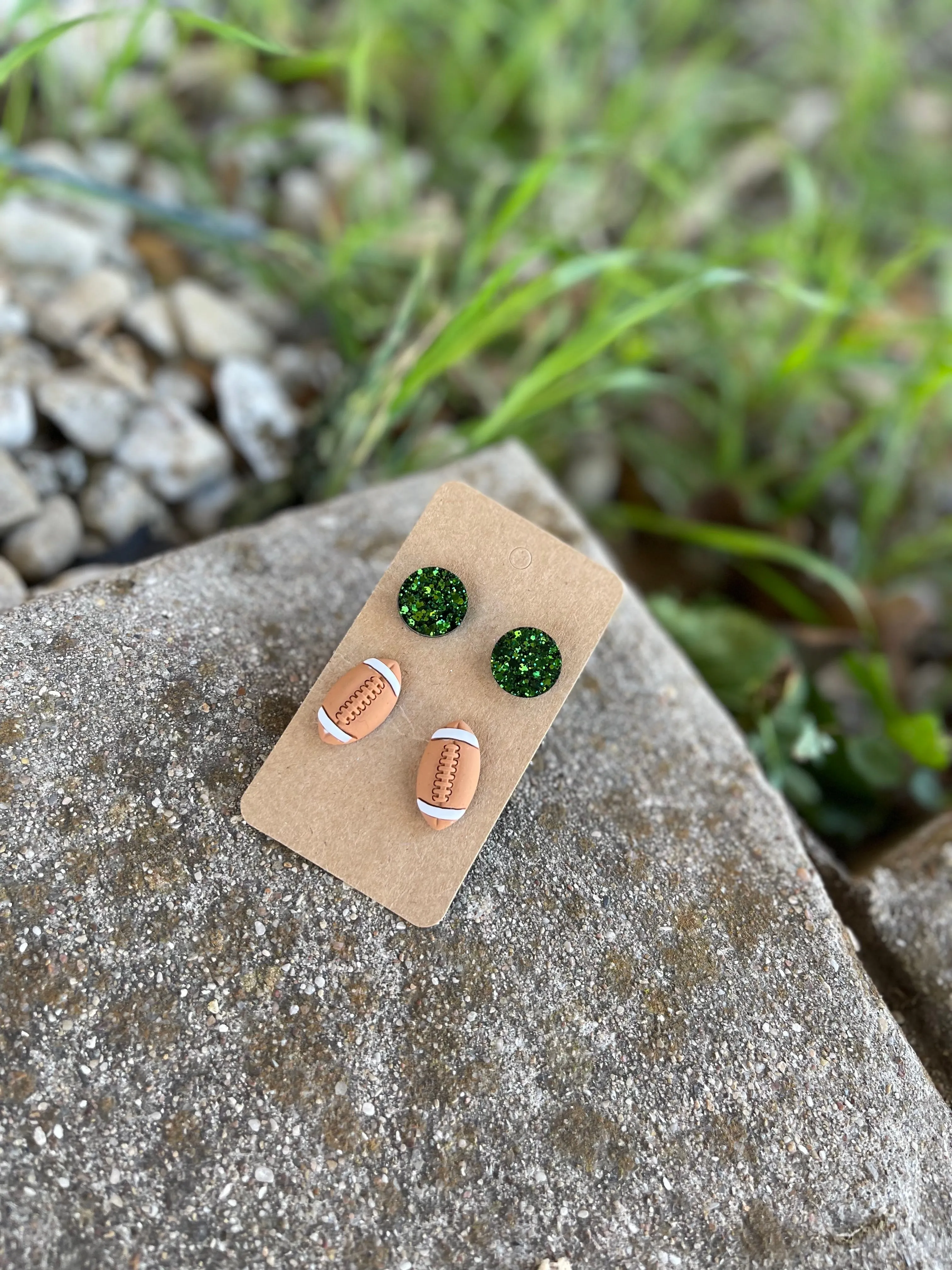 Two Pack Stud Set || Green Circle Studs   Football Studs