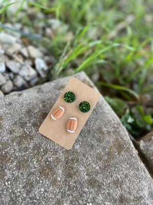 Two Pack Stud Set || Green Circle Studs   Football Studs