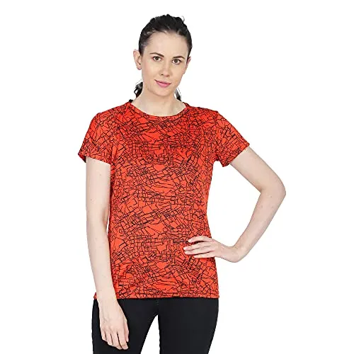 URBAN CIRCUS Polyester Women's Round Neck Half Sleeve Yoga Gym Sports Dryfit Active Wear T Shirt (Green and Orange Combo, Large)