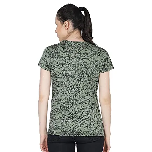 URBAN CIRCUS Polyester Women's Round Neck Half Sleeve Yoga Gym Sports Dryfit Active Wear T Shirt (Green and Orange Combo, Large)