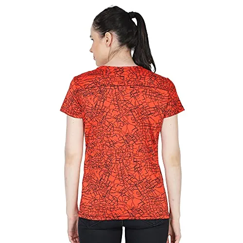 URBAN CIRCUS Polyester Women's Round Neck Half Sleeve Yoga Gym Sports Dryfit Active Wear T Shirt (Green and Orange Combo, Large)