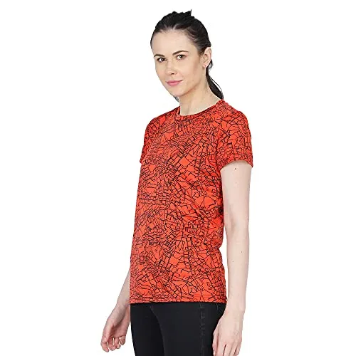 URBAN CIRCUS Polyester Women's Round Neck Half Sleeve Yoga Gym Sports Dryfit Active Wear T Shirt (Green and Orange Combo, Large)