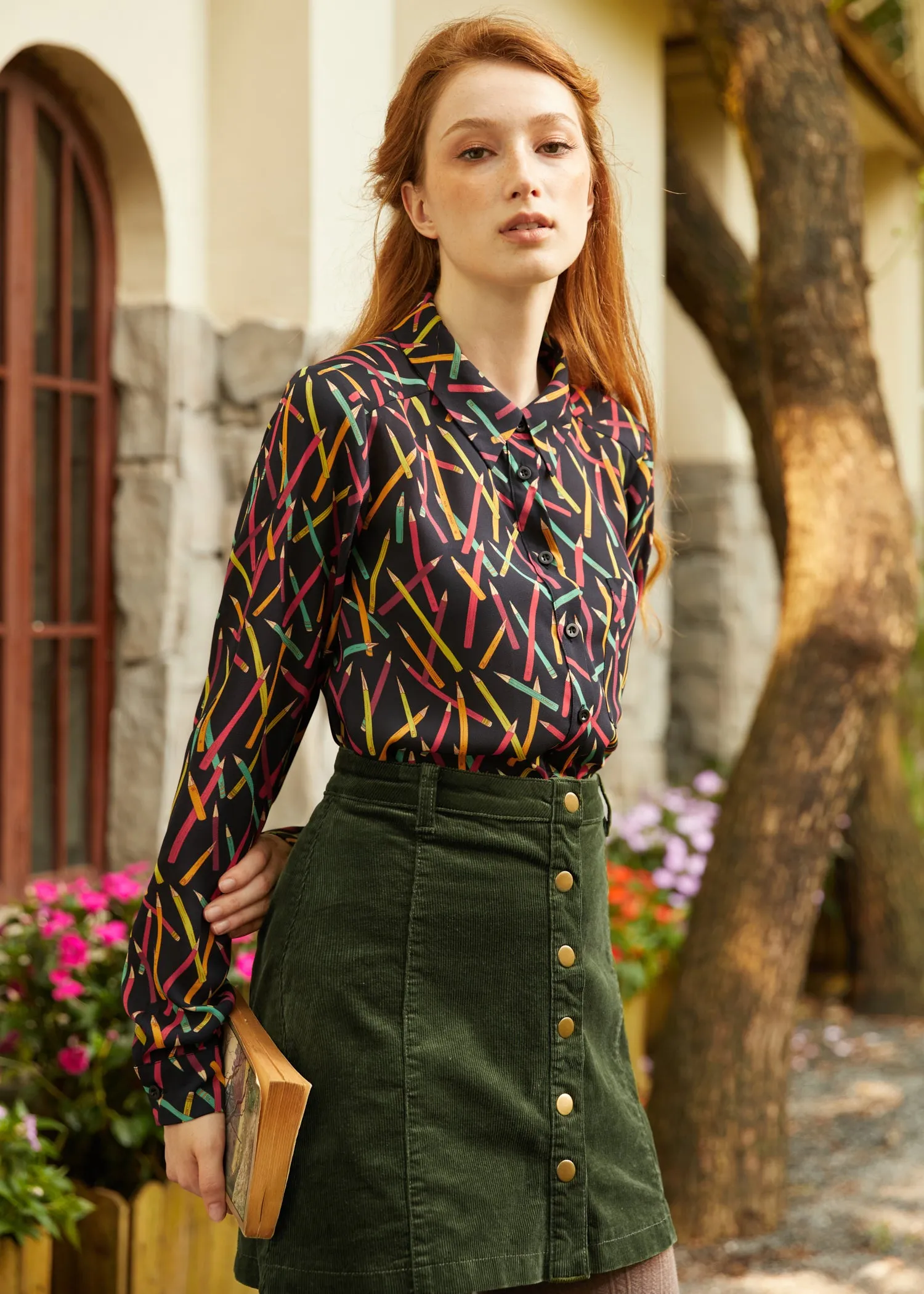 Vogue on Vinyl Button Front Corduroy Skirt