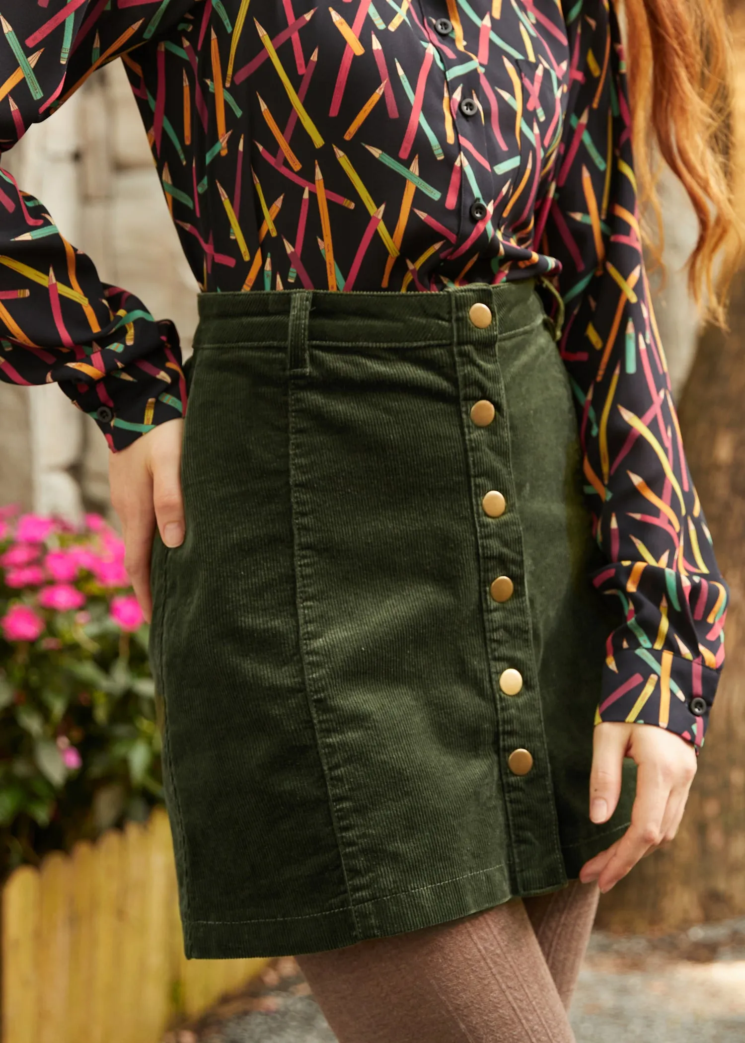 Vogue on Vinyl Button Front Corduroy Skirt