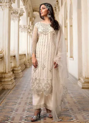 White Heavy Embroidered Stylish Palazzo Suit