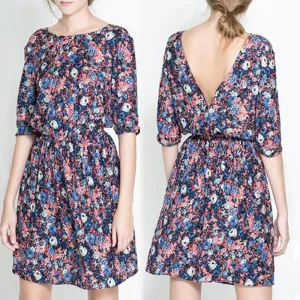 Women Summer Tropical Dress Floral Print Half Sleeve Casual Dresses Women Plus Size