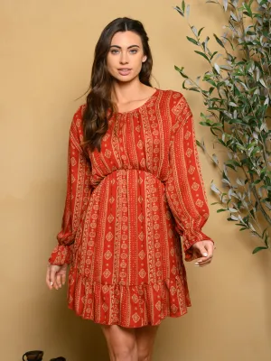 WOMEN'S LONG SLEEVE WOVEN MINI DRESS