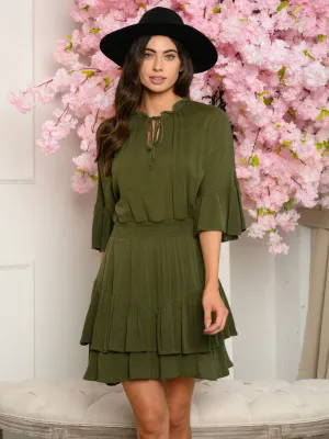 WOMEN'S LONG SLEEVE WOVEN MINI DRESS
