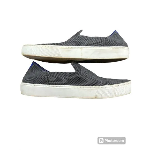 Women’s Rothy’s Grey White 'The Sneaker' Slip On Sneaker Woven Shoe Size 9.5
