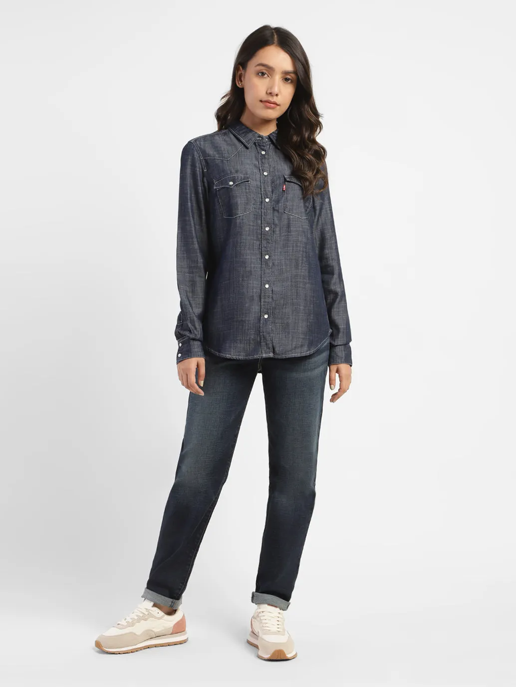 Women's Solid Shirt Collar Shirt