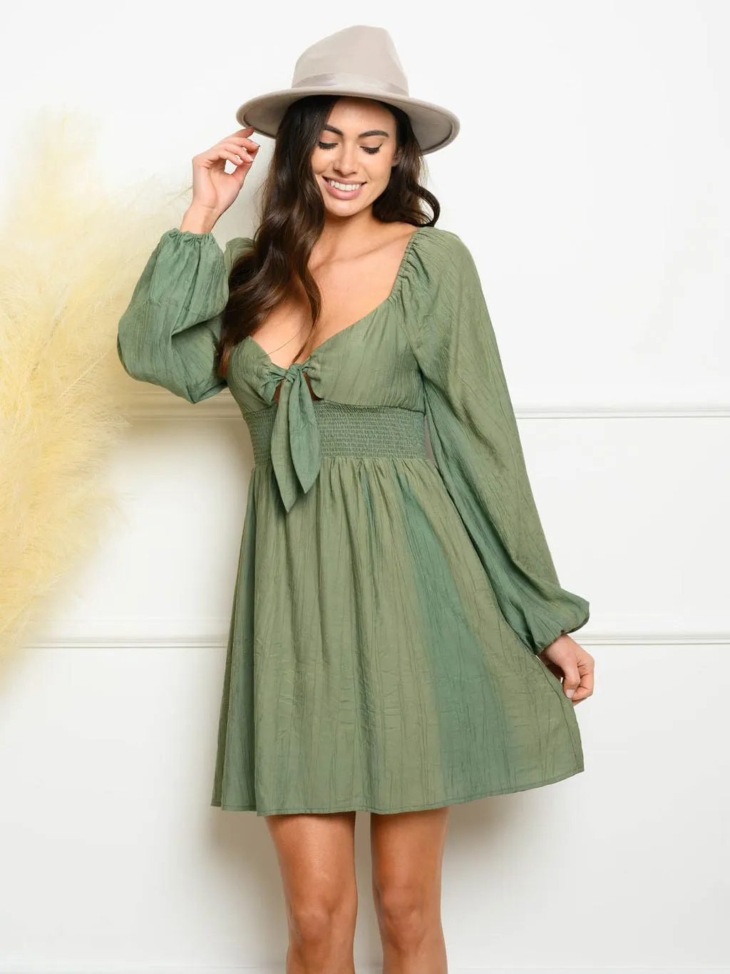 WOMEN'S WOVEN FRONT TIE MINI DRESS