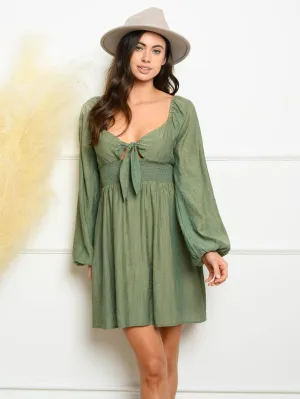 WOMEN'S WOVEN FRONT TIE MINI DRESS