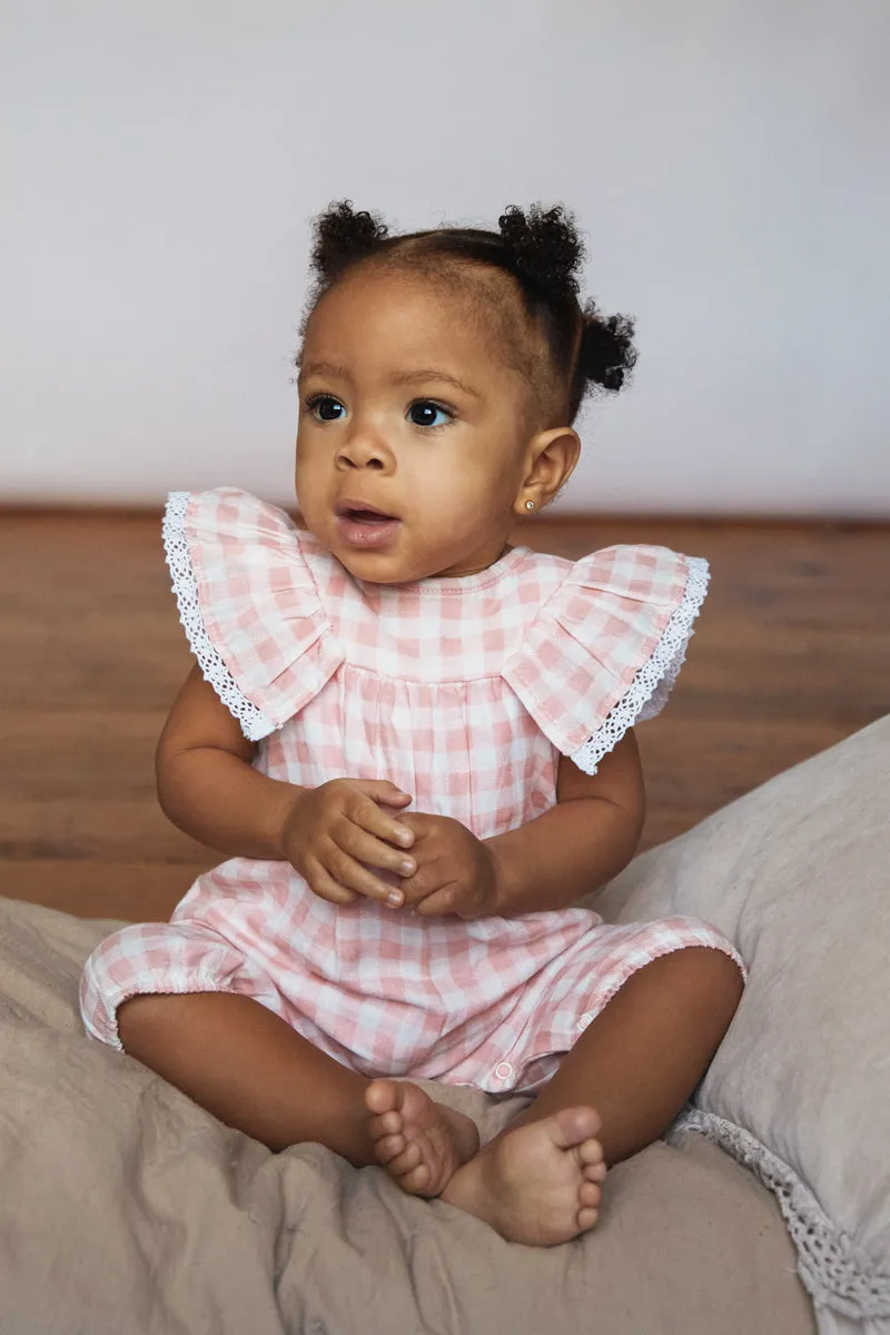 Woven playsuit - gingham pink