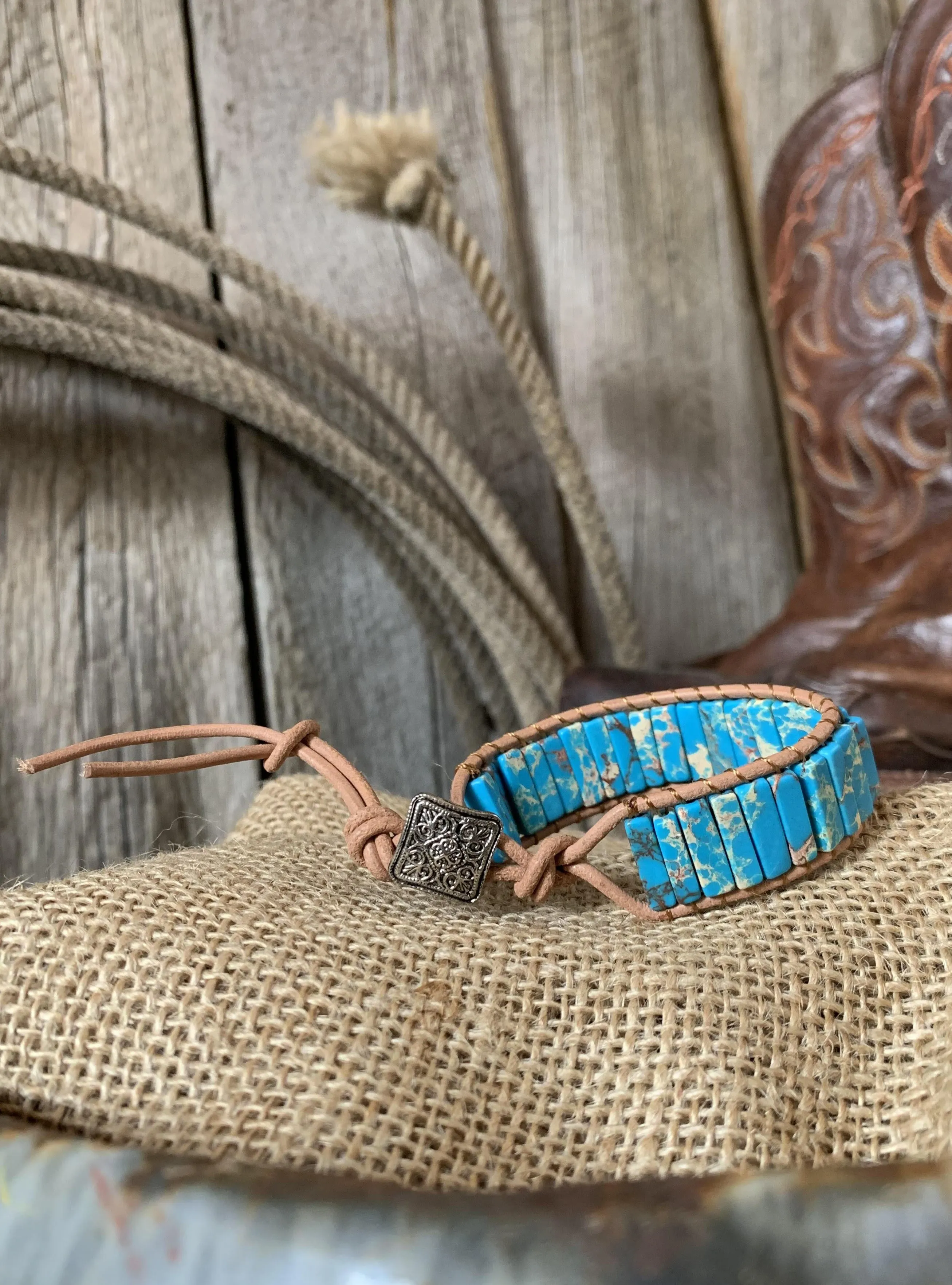 Woven Regalite Stacked Stone Bracelet - Turquoise