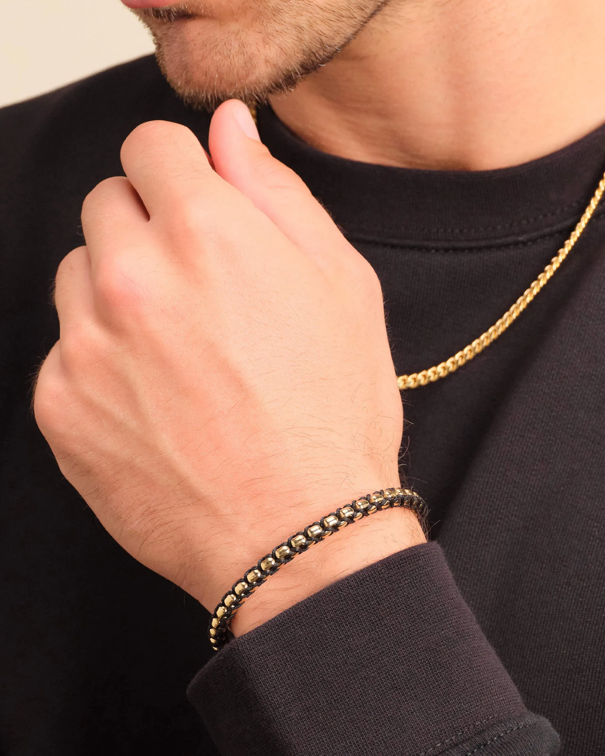 Woven Round Box Bracelet - Gold/Black