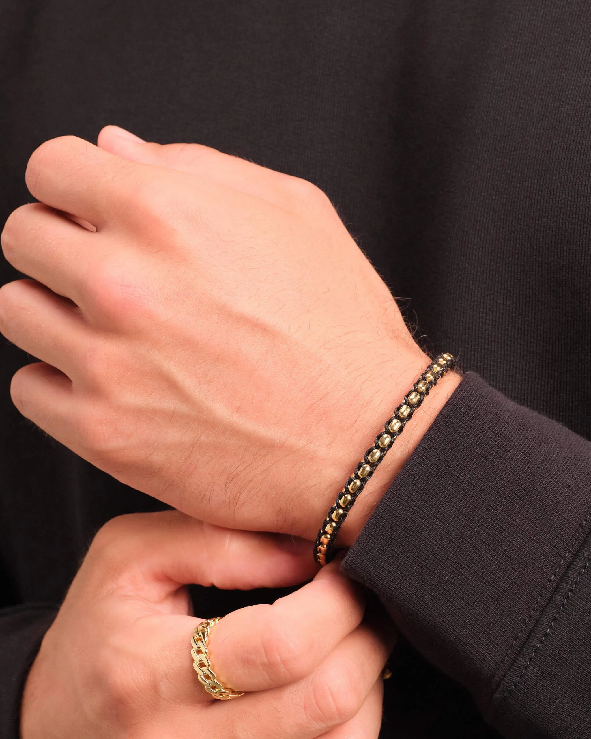 Woven Round Box Bracelet - Gold/Black