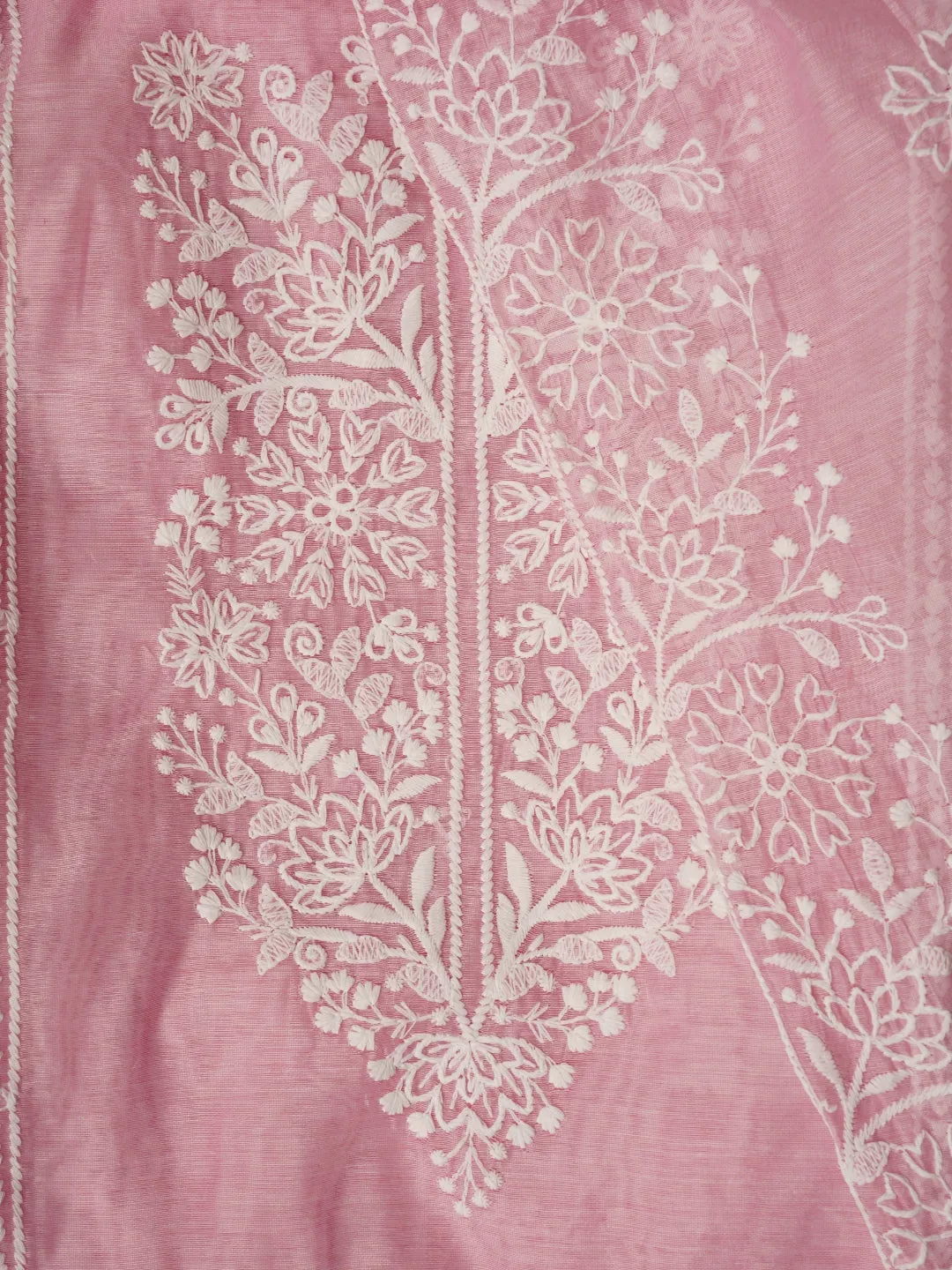 Zari Embroidered Organza Pink Dress Material with Dupatta